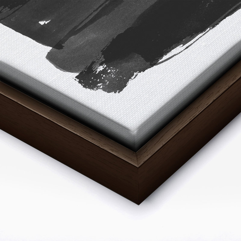 Coups de pinceau noirs no 3, Canvas, 08"H x 10"W, Brown Framed