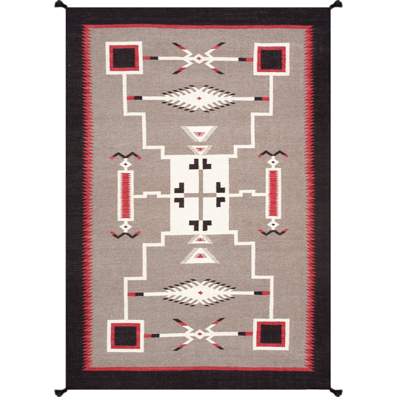 Tuscany Geometric Handmade Flatweave Rectangle 6'2" x 8'10" Wool Area Rug in Red/Black/Grey