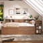 Lit de jour simple avec couchette, structure de lit de jour en bois avec tiroirs de rangement, tablettes latérales et bureau, brun rétro-2015926152-2015926155