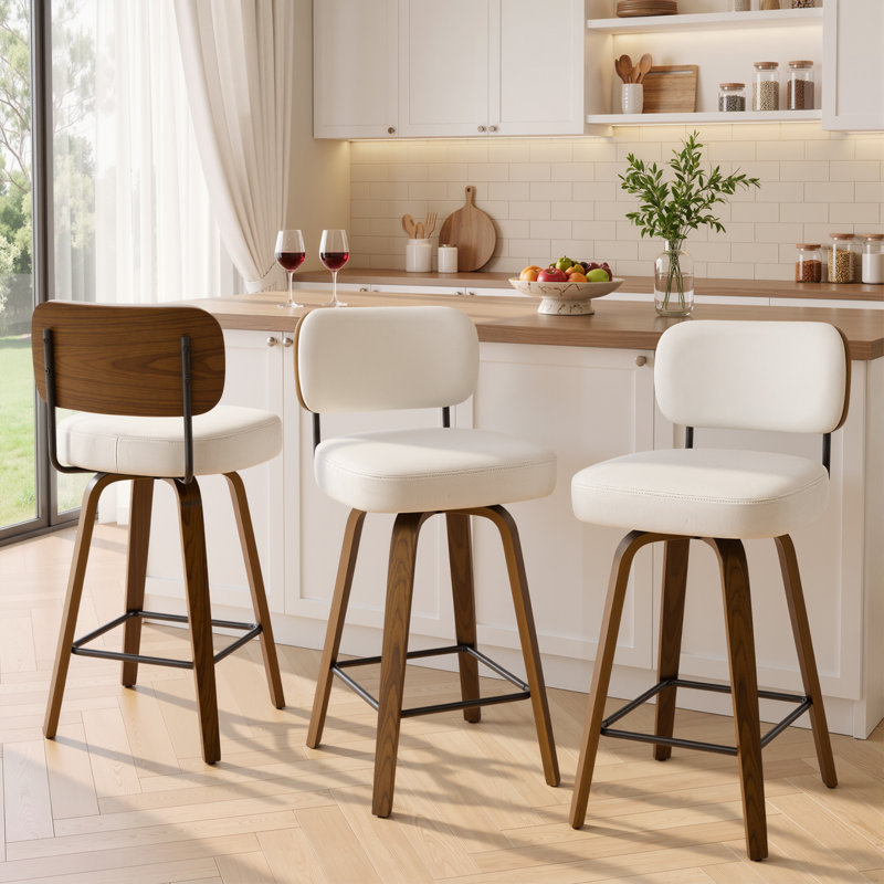 Tabouret de bar et de comptoir pivotant Loranza, Blanc, Tabouret de comptoir (siège d'une hauteur de 26 p, Brun