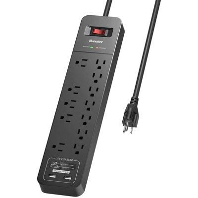 Multiprise Huntkey SMC127 avec 12 prises CA et 2 ports de charge USB, blanc