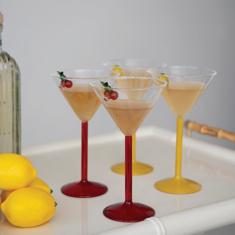 Coupe martini en verre soufflé à la main avec accent citron ou cerise