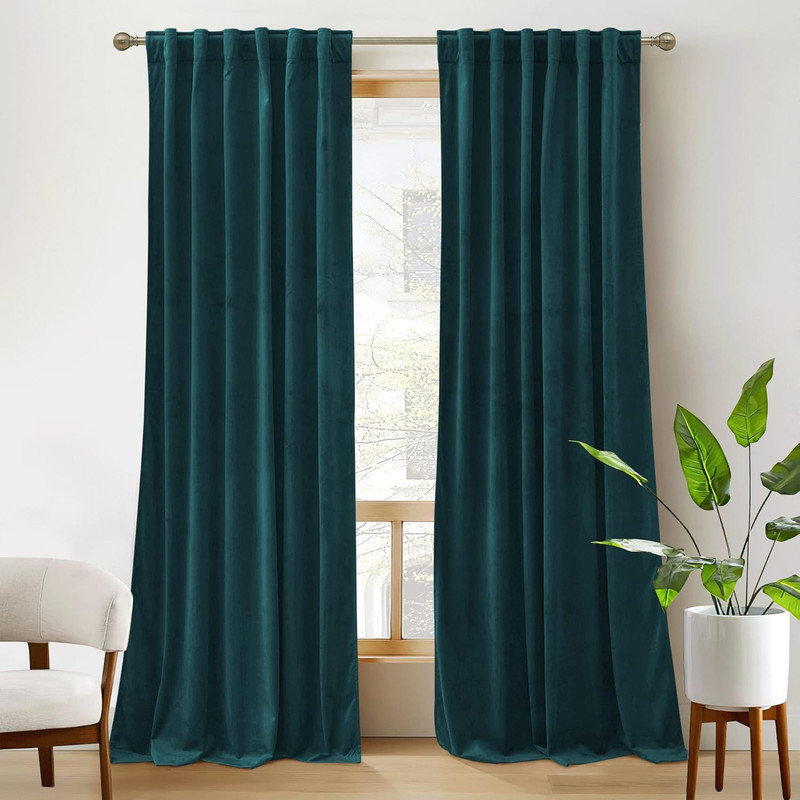 Aikens Velvet 100% Blackout Thermal Curtain Panel, 52" W x 90" L, Teal Green