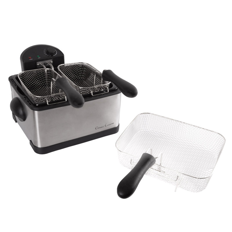 Friteuse à l'huile électrique de 4 litres avec un grand panier et deux petits paniers pour une utilisation double, cuiseur en acier inoxydable froid au toucher