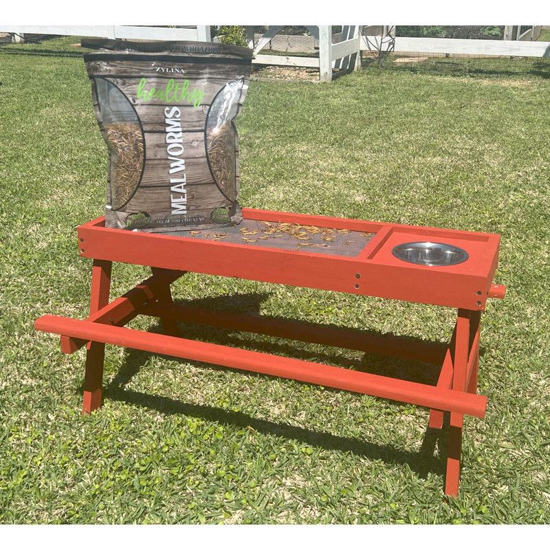 Tan Chicken Picnic Table, Red