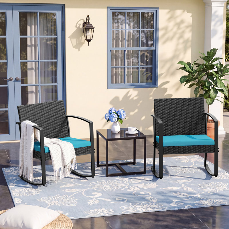 Ensemble de conversation bistro pour 2 personnes avec table et coussins, ensemble repas pour l'extérieur, Blue