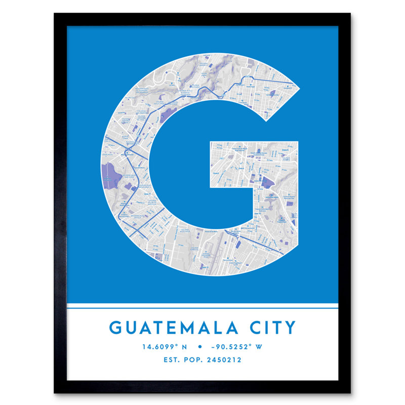 Guatemala City City Map Guatemala City Guatemala City Map Blue - Single Picture Frame Typography