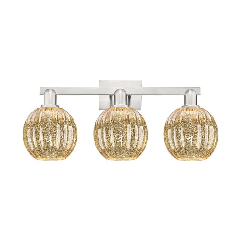 Eldon - 3 Light 26" Globe Shade Bath Vanity Light, Nickel satiné brossé, Mercure