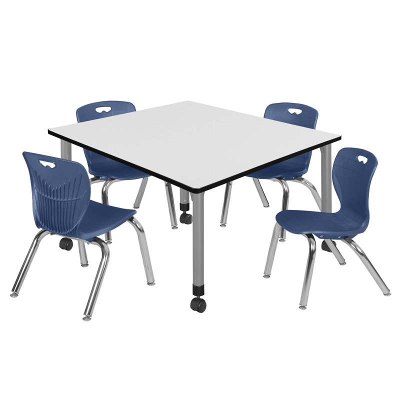 Ensemble de table de salle à manger et de chaises Kee, Bleu, Blanc, H 34 po x L 110 po x l 110 po