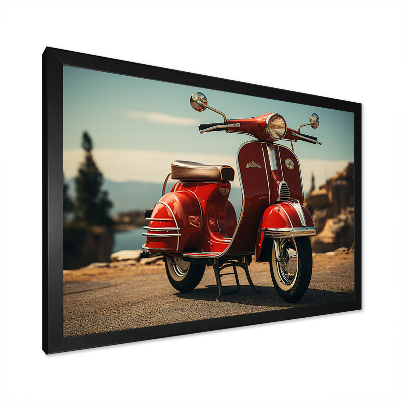 Retro Scooter Adventure sur impression sur toile, H 12 po x l 20 po x P 1 po, Cadre simple noir