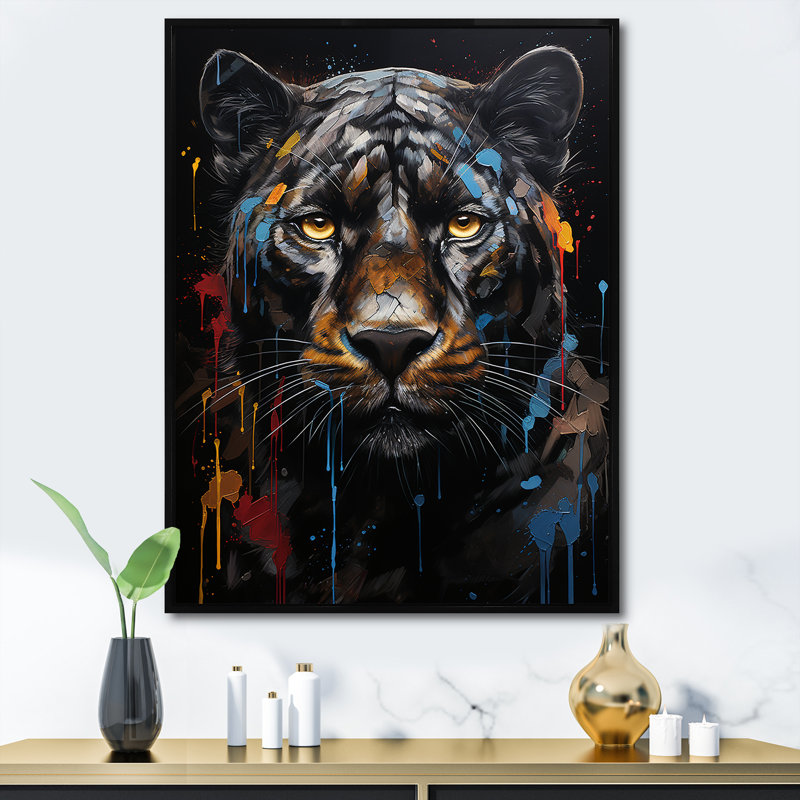 Graffiti Urban Panther Presence I, Cadre flottant noir, H 40 po x l 30 po x P 1,5 po