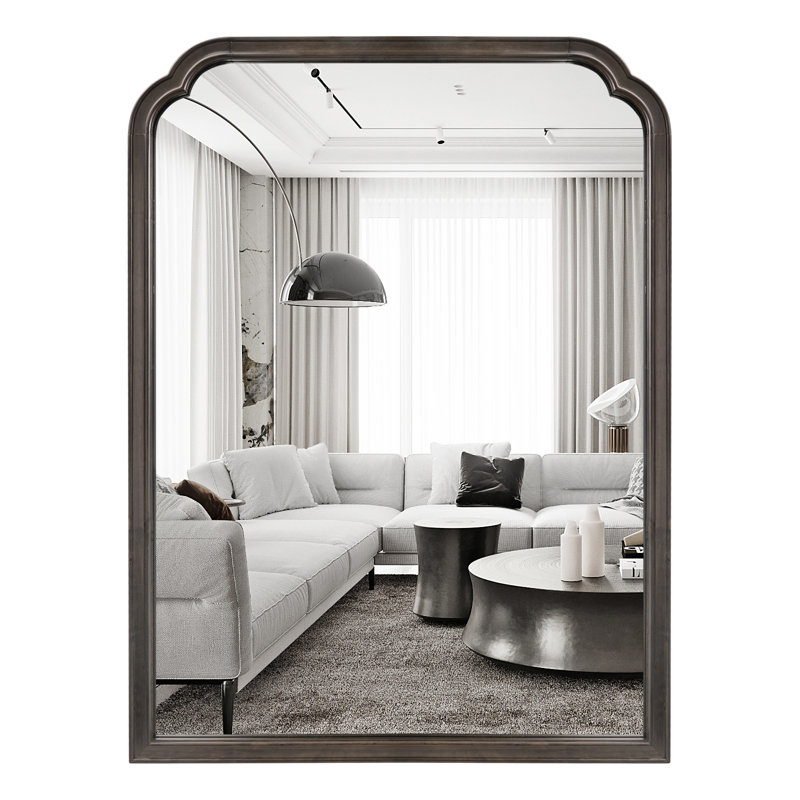 Solid Wood Wall Mirror for Bathroom or Bedroom, Black, 30" x 20"