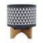 Pot à fleurs en céramique de 8 po sur support en bois, gris