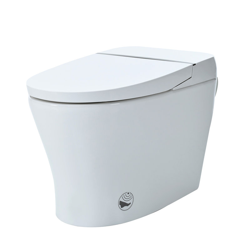Heated Seat Smart Toilet  Without Bidet, Upmarket Compact Dual Flush Toilet 1/1.28 GPF, Tank Less Toilet With Adjustable Temp Heated Seat, Foot Sensor Flush, White Night Light, Knob Control,Auto Flush