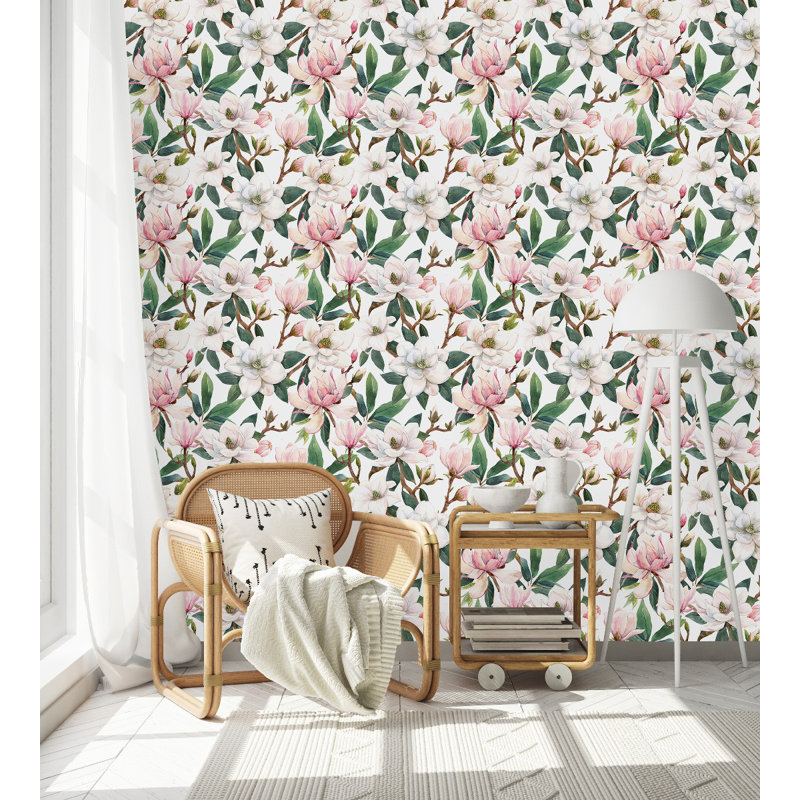Panneau de papier peint adhésif à fleurs rose clair L 18,75 pi x l 25 po