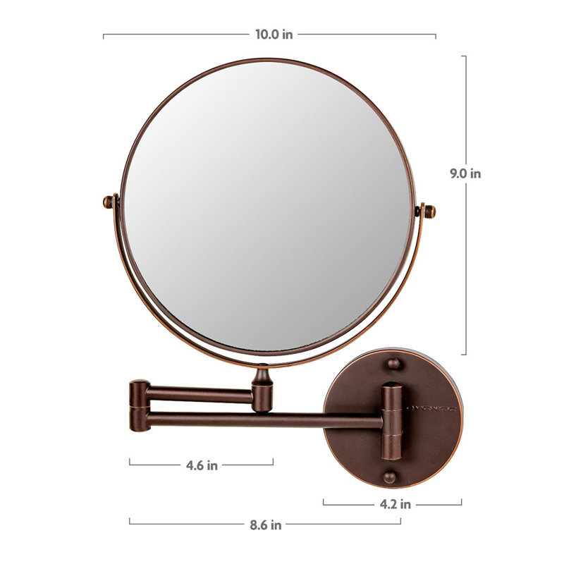 OVENTE 7" Wall Mounted Makeup Mirror with 1X/10X Magnification, Double Sided Magnifying Round Bathroom Vanity Mirror, 360° Swivel Design, Extendable and Folding Arm, Antique Bronze MNLFW70ABZ1X10X