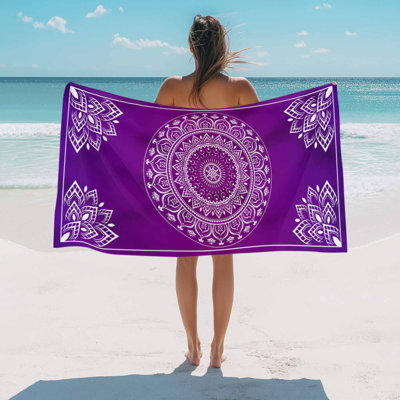 Beach Towel Purple Boho Bath Pool Towels Gorgeous Bohemian Flower Absorbent Beach Towel Soft Large Quick Dry Lightweight Camping Travel Sports Yoga Gym Swim Towels for Adult 35x70 Inch