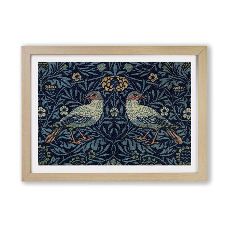 Flowers & Birds Pattern by William Morris - Single Picture Frame Painting, Oak, 24cm H x 33cm W x 2cm D