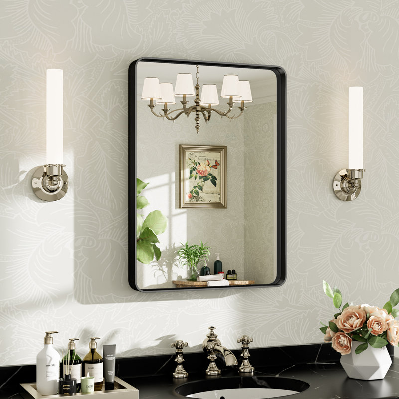 Miroir de salle de bain mural Llesenia, 28 po x 20 po, Noir mat, Rectangulaire