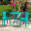 Bistro d'extérieur bleu sarcelle 3 pièces, métal, thermolaqué, eau, table 30 po, l 16,25 po, chaises en fer 3, 24,16 po W & D, thermolaqué, durable-24345077