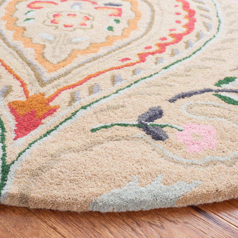 Abruzzino Hand Tufted Wool Ikat Rug, Round 5'