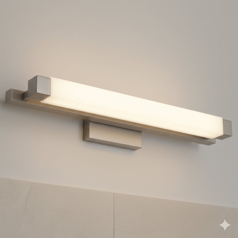 A 26-Inch Bathroom Vanity Light Bar In A Brushed Nickel Finish, Featuring Integrated Leds.