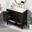Ensemble de meuble-lavabo autoportant 36 po avec évier, armoire en bois massif et panneau de fibres à densité moyenne avec 1 compartiment d'armoire et 3 tiroirs, noir