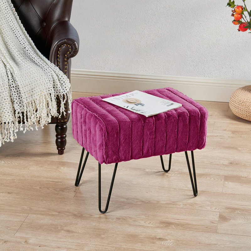 Defranco Upholstered Ottoman, Fuchsia Rose Faux Fur