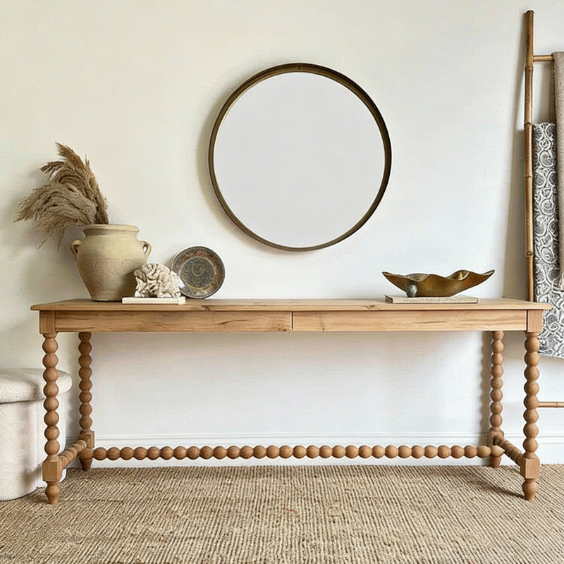 Console rétro style français,  H 30,7 po x l 70,9 po x P 15,7 po, Bois naturel