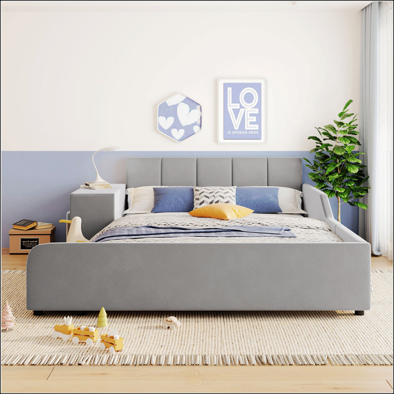 Lit double tapissier pleine grandeur, Grey