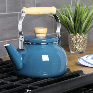 1.5 Quart Tea Kettle With Fold Down Handle in Blue