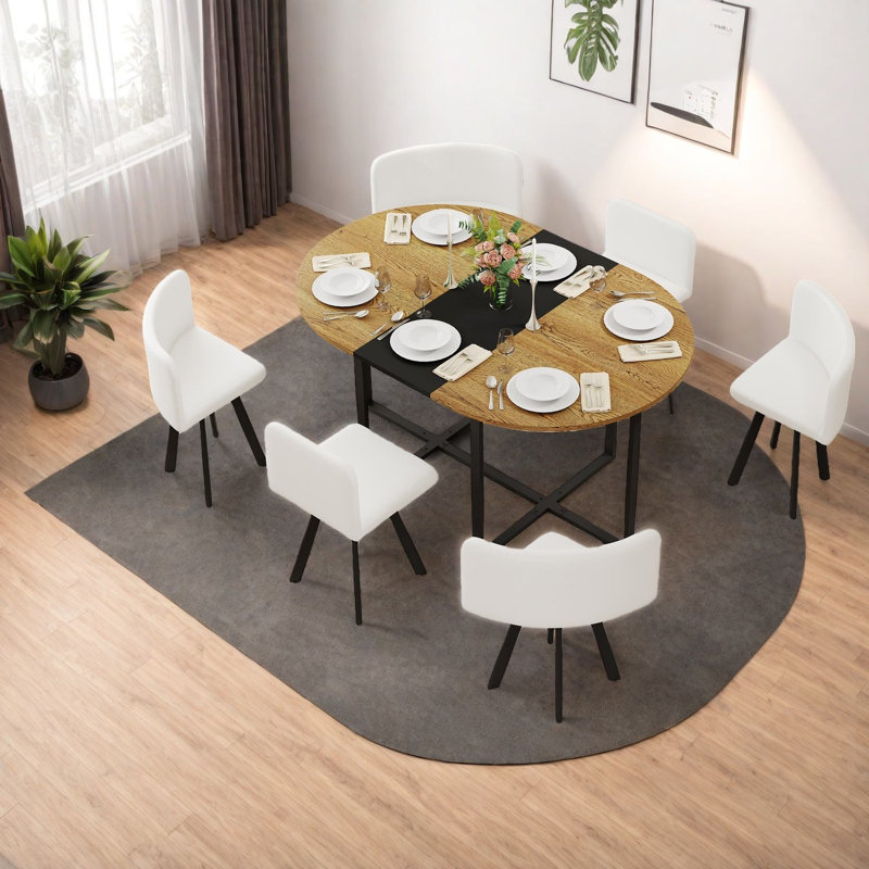 Ensemble de table à manger moderne 7 pièces, en bois et métal, pour espaces compacts
