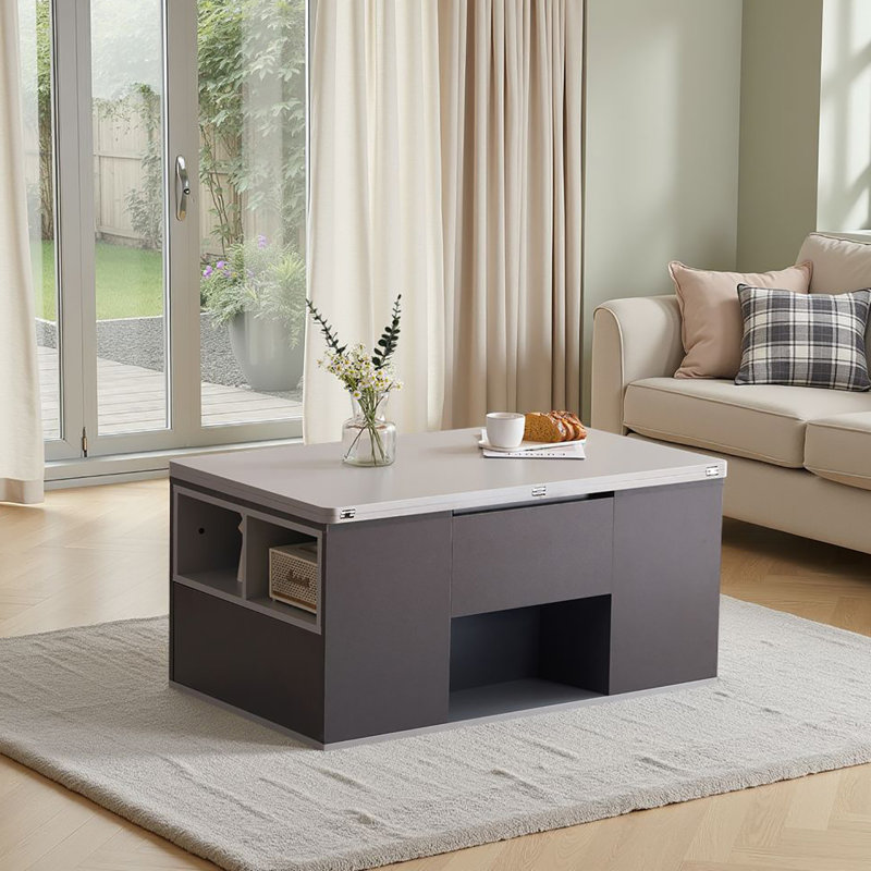 Lift Top Block Coffee Table with Storage, Light Grey/Dark Grey