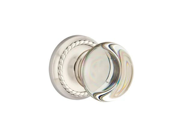 Ensemble de mortaise intérieure Emtek Passage avec rosette en corde et bouton de verre Providence (LH), Nickel satiné