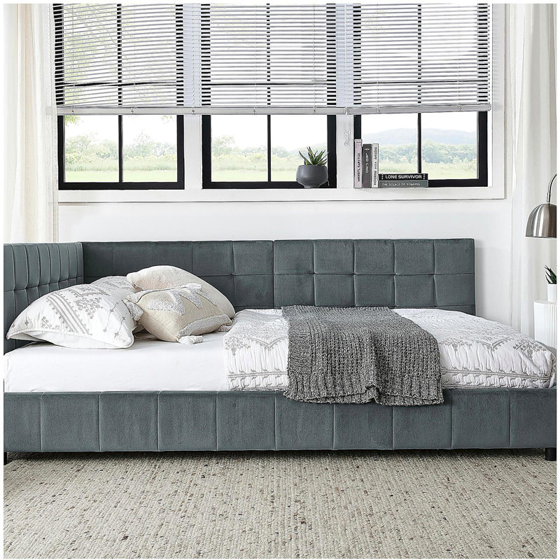 Full Size Upholstered Tufted Bed Frame, Sofa Bed Frame with Comfortable Backrest and Armrests, Full Size Bed for Bedroom, Living Room,Velvet, Grey(80.5''*59''*30.5'')