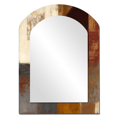 Chocolate Brown Elementary V - Abstract Asymmetrical Mirror, Brown Arch Decorative Wall Mirror, Printed Metal Art