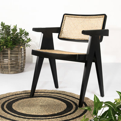Chaise en teck teinté et rotin naturel