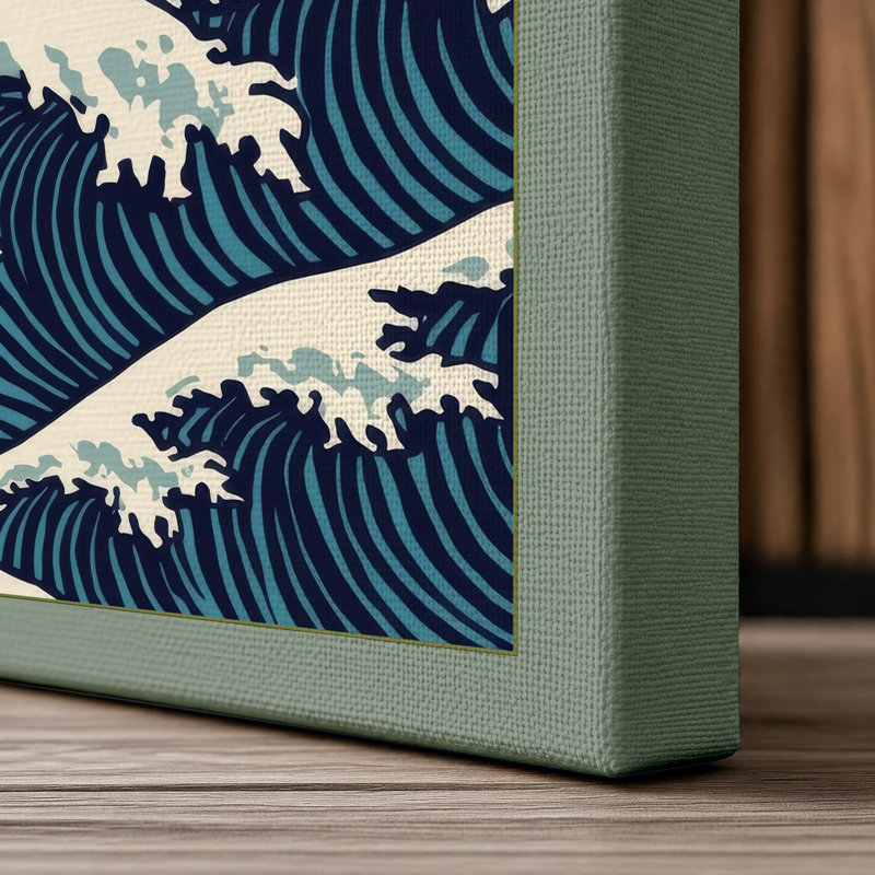 Rhythmic Waves Japandi - Wrapped Canvas, 36x24 - 91.4 x 61.0 cm, Sage Border