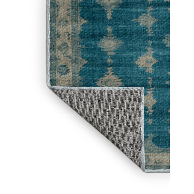 Tapis bleu lavé à la machine, Carré 3 pi