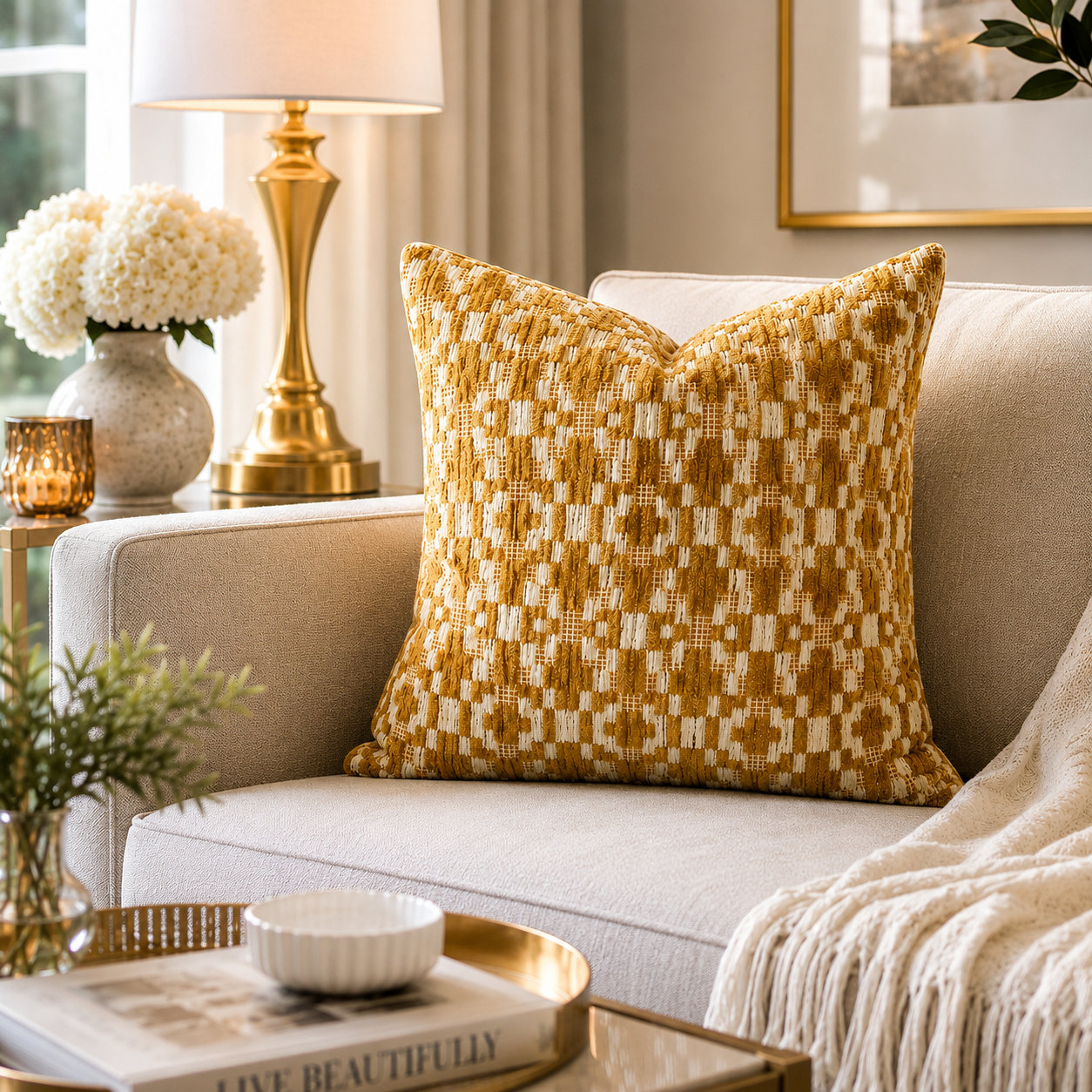 Fraser Throw Pillow, 24x24, Mustard