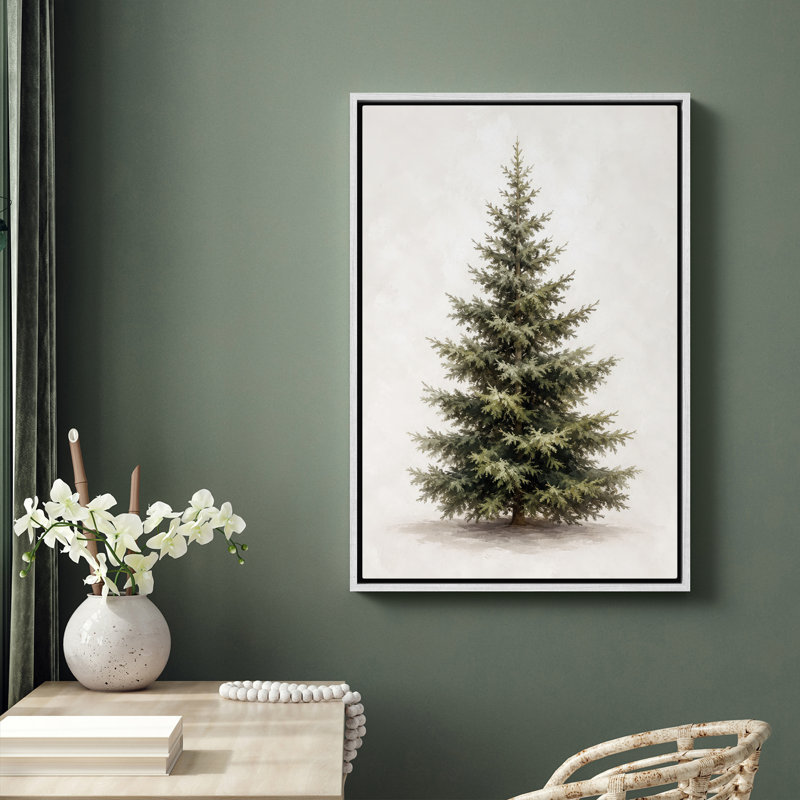 «Evergreen Pine Tree Minimalist Winter Nature Decor», reproduction d'art encadrée, 36" H x 24" W, White