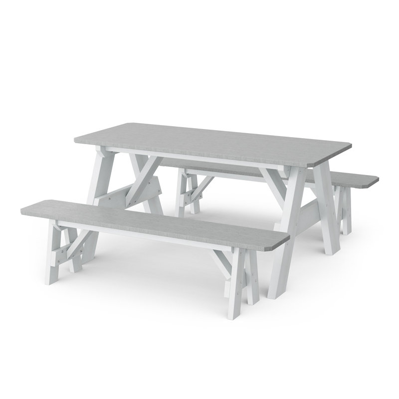 Heritage 72" Picnic Table With Detached Benches, Light Gray/White