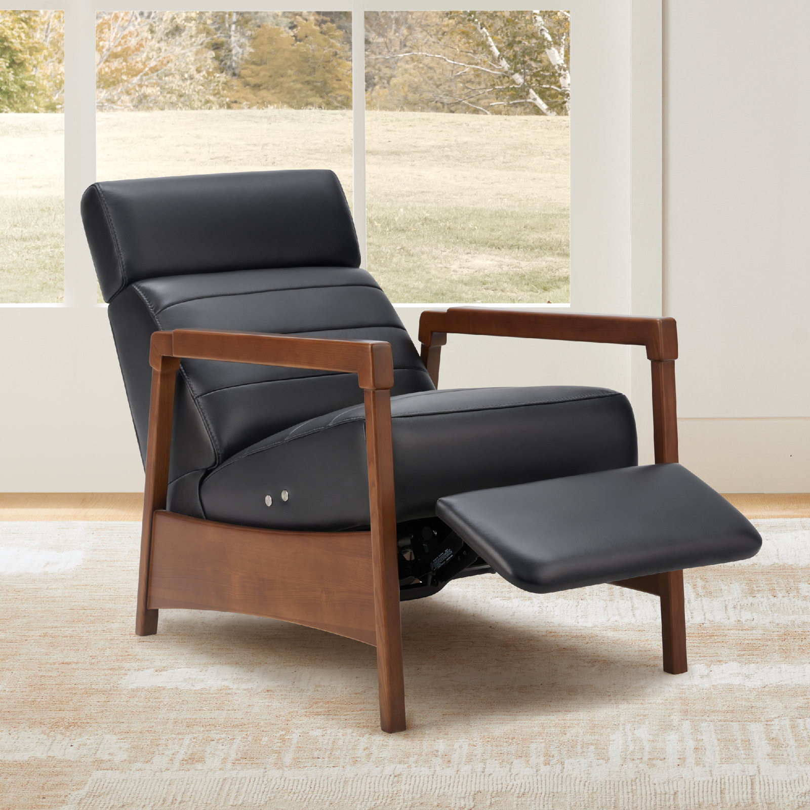 Amada 28" Genuine Leather Power Recliner, Baja Dark Grey Top Grain Leather