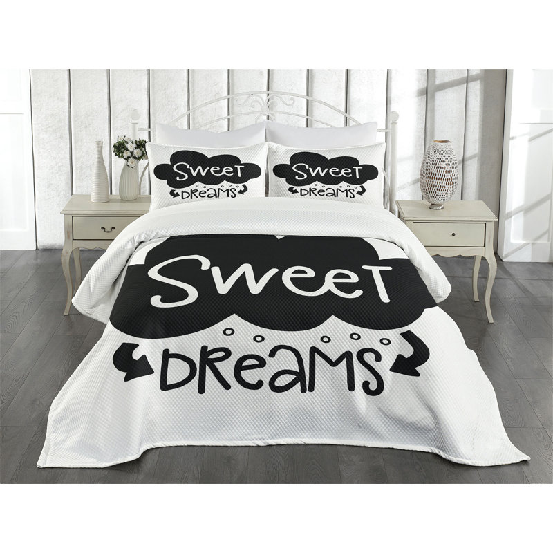 Ambesonne Saying Bedspread Set Cloud with Arrows Black and White, King Bedspread + 2 Standard Shams