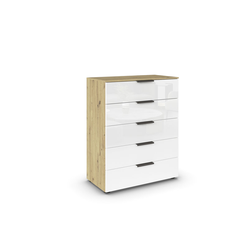 Flipp 5 - Drawer Chest of Drawers, Artisan Oak/White Glass/Graphite