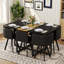 Ensemble de table de salle à manger 7 pièces avec 6 chaises en polyuréthane noir, table de cuisine rectangulaire à deux tons noir et grain de bois (planche de triamine), ensemble de mobilier de salle à manger moderne pour petit espace, appartement, restaurant-129226119-129226118