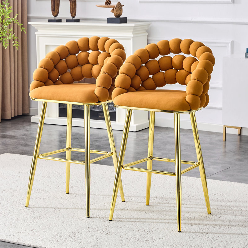 Ensemble de 2 tabourets de bar en velours Puffy Bubble Chair, Orange