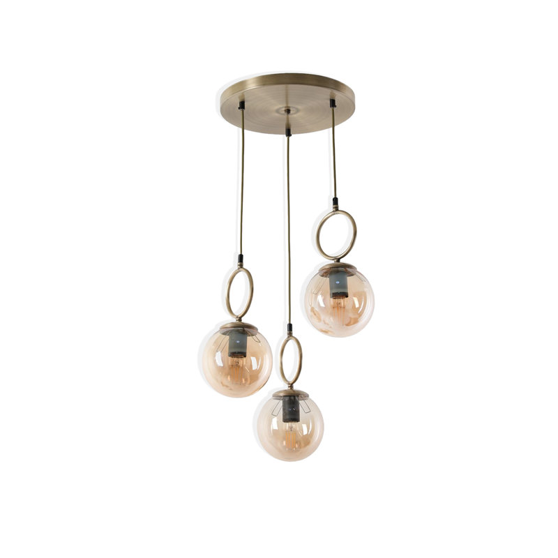 Luminaire suspendu sphère en métal 3 lumières, Cuivre