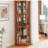 Corner Lighted Curio Cabinet Corner Glass Cabinet Lighted Curio Cabinet Corner Display Case for Living Room, Curio Cabinet, Antique collection, Wine,Bar Glass Storage Light Included,Dark oak-1108151480