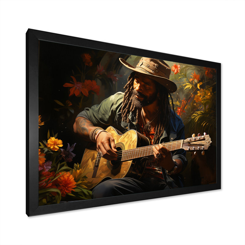 Caroleann Music Reggae Vibes I Framed On Canvas Print, H 12 po x l 20 po x P 1 po, Cadre simple noir